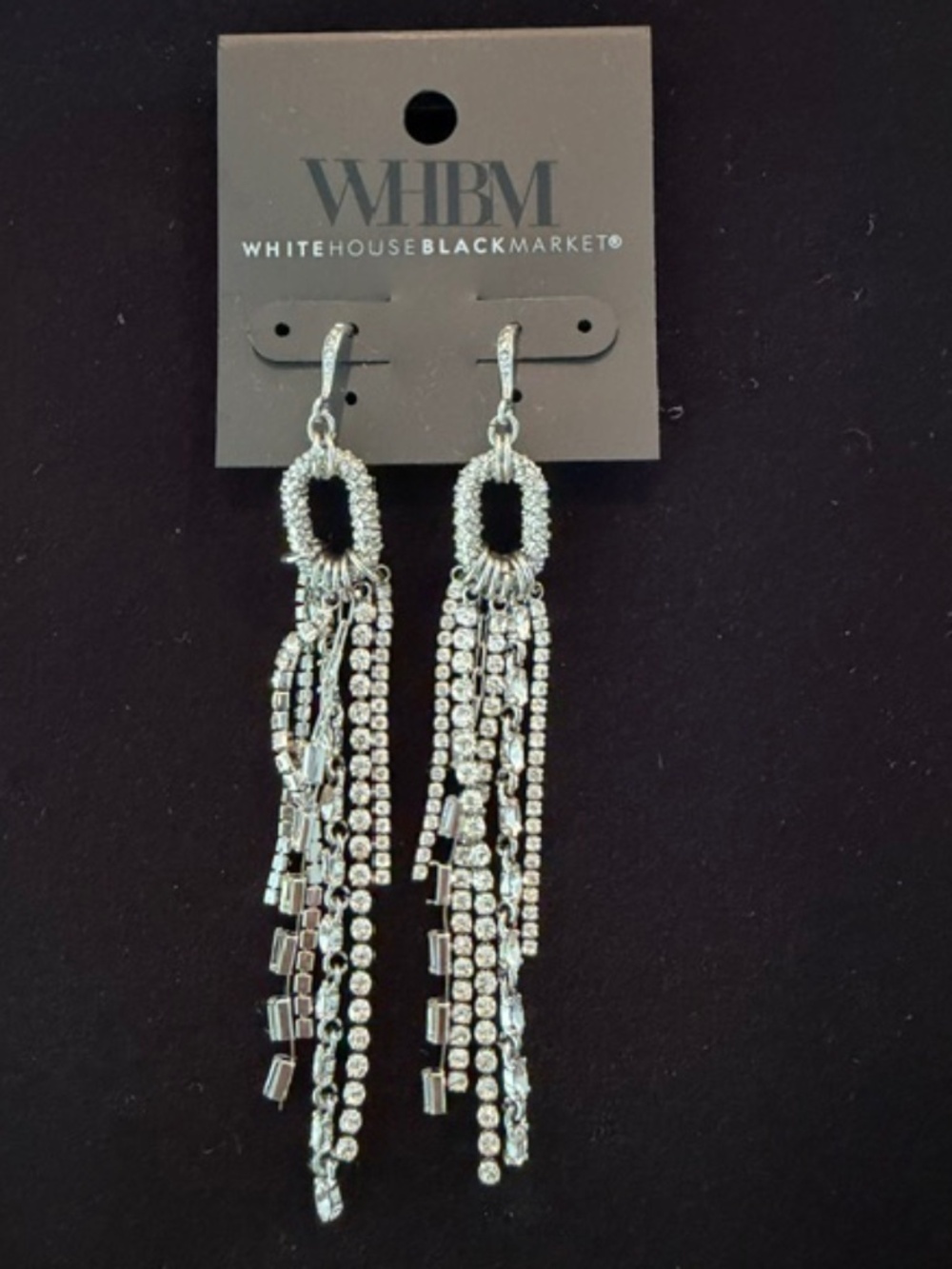 White House Black Market Silver Rhinestone Chandelier Earrings - NEW w/tags